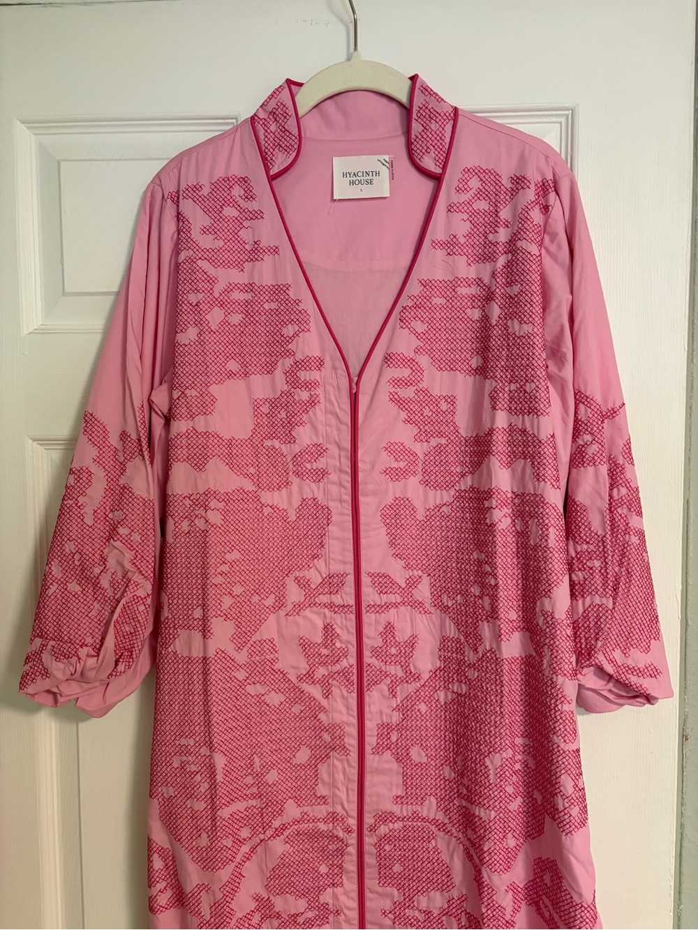 Pink Midi Dress with Floral Jacquard and Balloon Sleeves - Picture 7 of 10
